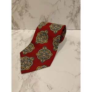 Halston Mens Scarlet Designer Tie Gold Blue Medallion